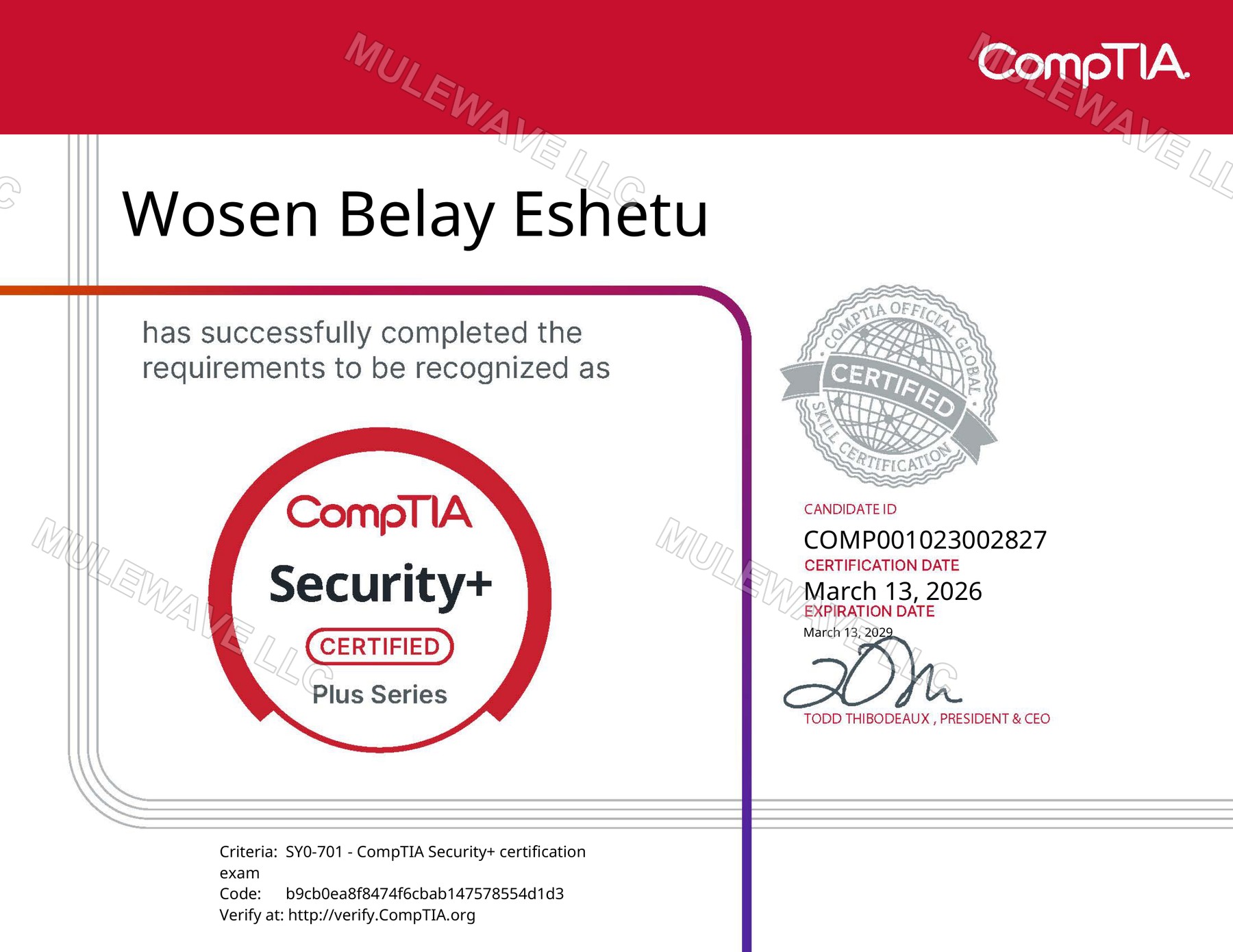 Security+ ce certificate, CompTIA