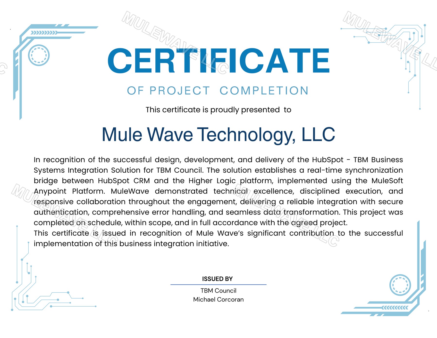 HubSpot–Higher Logic Integration for TBM Council certificate, TBM Council