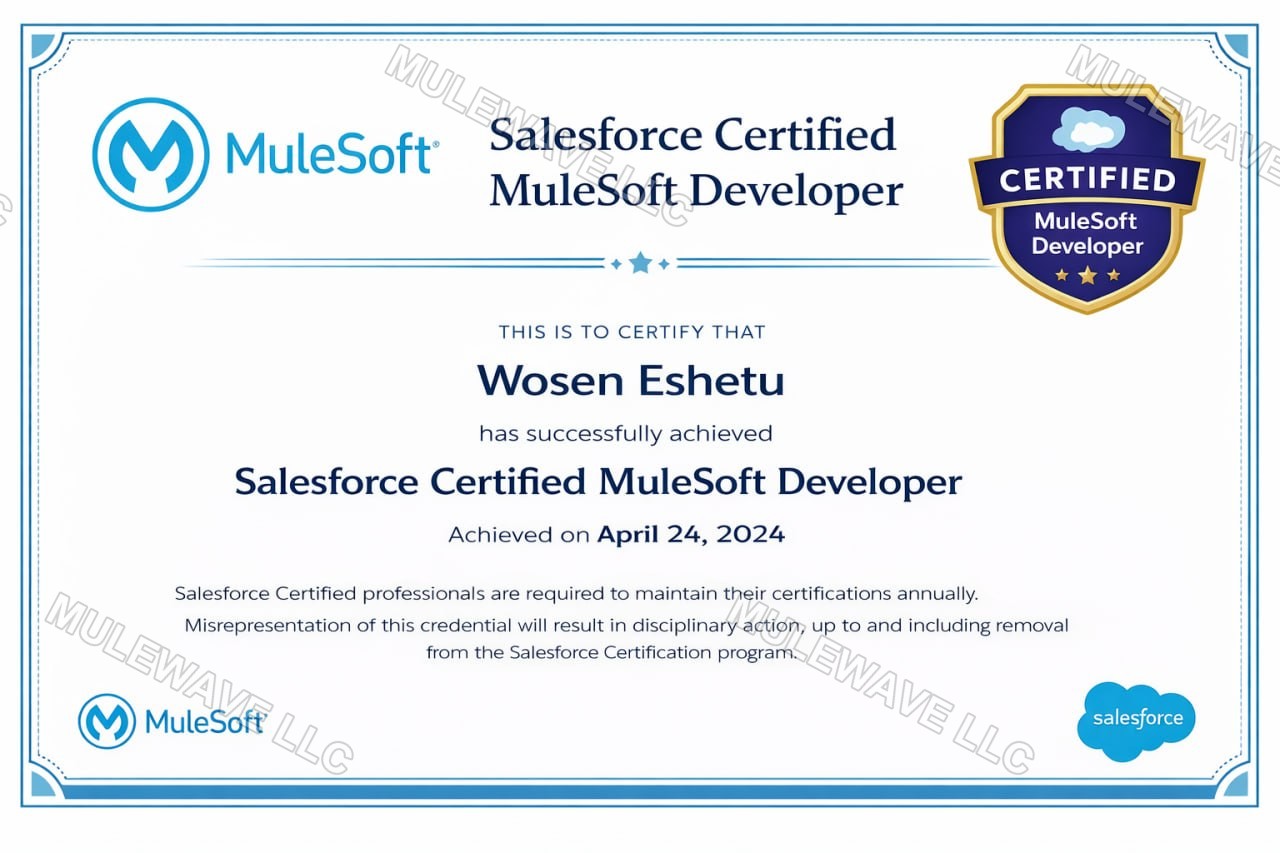 Certified MuleSoft Developer certificate, MuleSoft